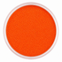 Bright orange glitter powder in a clear round plastic container, shown from a top-down view on a white background.