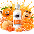 A bottle of Fizzy Whiz Orange Sherbet Fragrance Oil centered on a white background, surrounded by illustrated oranges, candy, ice cream, and orange juice splashes. The bottle label reads 'Fizzy Whiz' and 'Orange Sherbet Fragrance Oil.