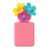 Pink rectangular object with colorful flower decorations on a white background