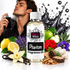 A bottle of Fizzy Whiz Phantom Fragrance Oil is centered in a styled product composition. The bottle is surrounded by scent ingredients including lemons, vanilla flowers, lavender, red and purple flowers, pinecones, cinnamon sticks, and green leaves.