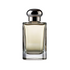 Clear rectangular glass perfume bottle with rounded shoulders and a dark dome-shaped cap, displayed on a light background.