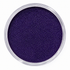 A top-down view of a clear round plastic jar filled with sparkling deep purple glitter powder, set against a solid white background.