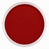 A top-down view of a clear round plastic jar filled with vibrant red glitter, set against a solid white background.