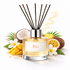 Reed diffuser labeled 'Rio' with tropical fruits and flowers on a white background