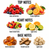 A fragrance notes infographic on a white background, divided into Top Notes, Heart Notes, and Base Notes. Top Notes feature juicy red berries and fruity bright citrus.