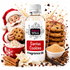 A bottle of Fizzy Whiz 'Santa's Cookies' fragrance oil centered against a white background, surrounded by festive holiday props including a Santa Claus figure, chocolate chip cookies, cinnamon sticks, brown sugar, a mug of whipped cream, and scattered cookie crumbs.