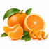 Fresh mandarin oranges on a white background, including a whole orange with green leaves, a sliced orange showing the juicy segmented interior, peeled segments, and a curled peel.