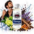 A bottle of Fizzy Whiz Savage Fragrance Oil centered on a white background, surrounded by fragrance-themed props including a man spraying perfume, lavender, citrus slices, ice, wood bark, and peppercorns. The bottle label reads 'Fizzy Whiz' and 'Savage Fragrance Oil'.