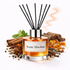 Reed diffuser labeled 'Scent Absolute' surrounded by aromatic ingredients on a white background