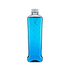 Tall slim transparent plastic bottle filled with blue liquid, featuring a narrow neck and light-coloured screw cap, shown upright on a light background.