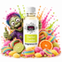 A bottle of Fizzy Whiz Sherbet Zombie Fragrance Oil surrounded by colorful candy, sliced oranges, limes, and rainbow sprinkles, with a zombie character on the left, all on a white background.