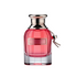 Pink glass perfume-style bottle with a rounded shape, silver collar, and small decorative charm, shown upright on a light background.