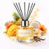 Reed diffuser labeled 'Sol Carioca' with pineapple, mango, and vanilla beans on a white background
