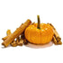 A small orange pumpkin with cinnamon sticks placed beside it, symbolizing the spicy pumpkin fragrance oil.