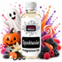 A bottle of Fizzy Whiz Spooktacular Fragrance Oil centered on a white background, surrounded by Halloween-themed props including a ghost, pumpkin, candy, vanilla beans, and assorted berries. The bottle label reads 'Fizzy Whiz' and 'Spooktacular Fragrance Oil'.