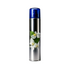 Tall silver aerosol bottle with a blue cap, featuring a white floral design on the label, displayed on a light background.