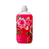 Tall clear bottle with pink liquid label has pink flowers and strawberry's on 