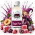 Sugar Plum Fragrance Oil surrounded by juicy purple plums, frosted berries, sugar-coated sweets and a playful Christmas elf with vibrant plum fragrance splashes on a clean white background.