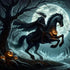 A fragrance oil bottle with a label depicting a spooky illustration of a ghost on a horse, suitable for Halloween themes.