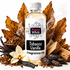 A bottle of Fizzy Whiz Tobacco Vanille fragrance oil centered on a white background, surrounded by dried tobacco leaves, vanilla beans, a vanilla flower, wood chips, and cocoa beans.