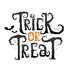 Graphic design of the phrase 'Trick Or Treat' with Halloween-themed elements such as a bat and spider webs.