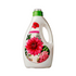 White plastic detergent-style bottle with green screw cap, built-in handle, and pink floral label, shown upright on a light background.