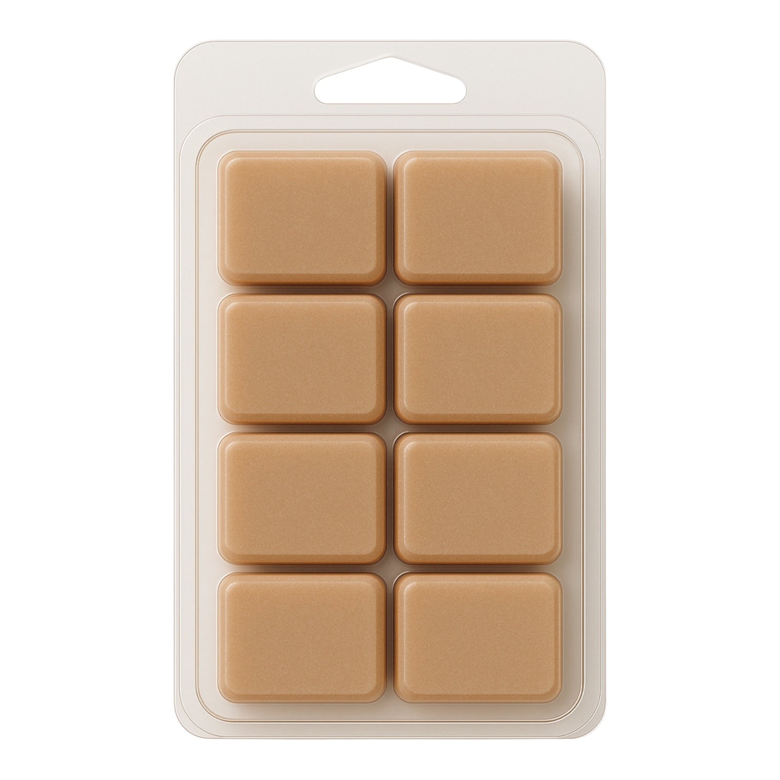 Pack of beige square wax melts in a clear plastic packaging on a white background
