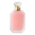 Pink perfume bottle with a gold cap on a white background