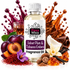 A bottle of Fizzy Whiz Velvet Plum & Tobacco Embers fragrance oil centered on a white background, surrounded by scent ingredients including plums, apricots, vanilla, cinnamon, amber crystals, a flower, a glass of oil, and dramatic liquid splashes.