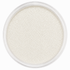 Top-down view of a clear round plastic jar filled with shimmering off-white glitter powder, set against a solid white background.