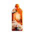 Tall rectangular plastic bottle with red screw cap, featuring a warm amber-toned design with white floral artwork, shown upright on a light background.