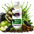 A bottle of Fizzy Whiz Witches Brew fragrance oil centered against a white background, surrounded by thematic props including a green apple, blackberries, cinnamon sticks, star anise, green smoke, and a skeletal hand with black nails.