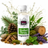 A bottle of Fizzy Whiz Woodland Therapy Fragrance Oil centered on a white background, surrounded by natural scent ingredients including pine branches, a pinecone, eucalyptus leaves, white flowers, lavender, moss, wood chips, cinnamon, and amber crystals.