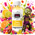 A bottle of Fizzy Whiz Zesty Zombie Fragrance Oil surrounded by colorful candies, citrus slices, and a zombie character on a white background.