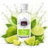 A bottle of Fizzy Whiz Zingy Lime Fragrance Oil centered on a white background, surrounded by fresh limes, lime slices, green leaves, and a green splash graphic. The bottle has a white cap and a white label with a bright green 'Zingy Lime' section.