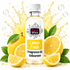 A bottle of Fizzy Whiz Lemon Fresh Fragrance Oil centered against a white background with dramatic yellow liquid splashes, whole and sliced lemons, and green leaves. The bottle label reads 'Fizzy Whiz' and 'Lemon Fresh Fragrance Oil Odouraze'.