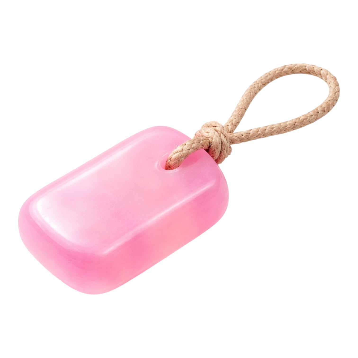 pink soap on a rope on a white background